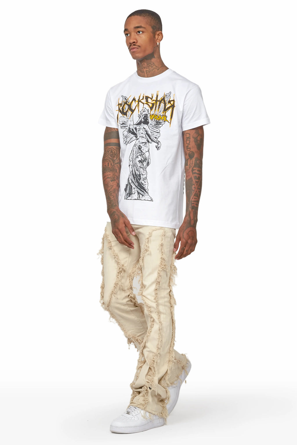 Tristan Beige Stacked Flare Jean