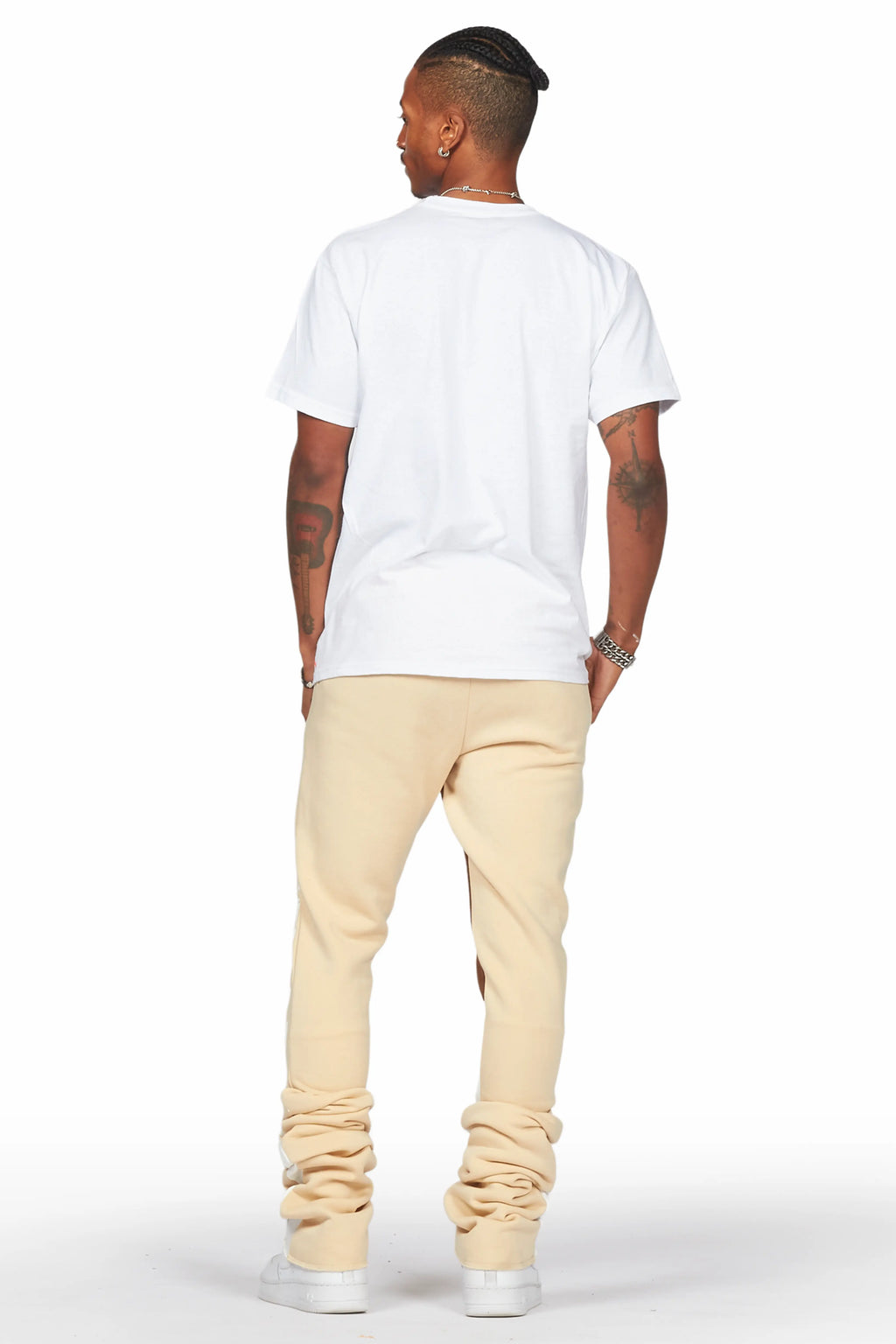Damone Beige Super Stacked Flare Track Pant