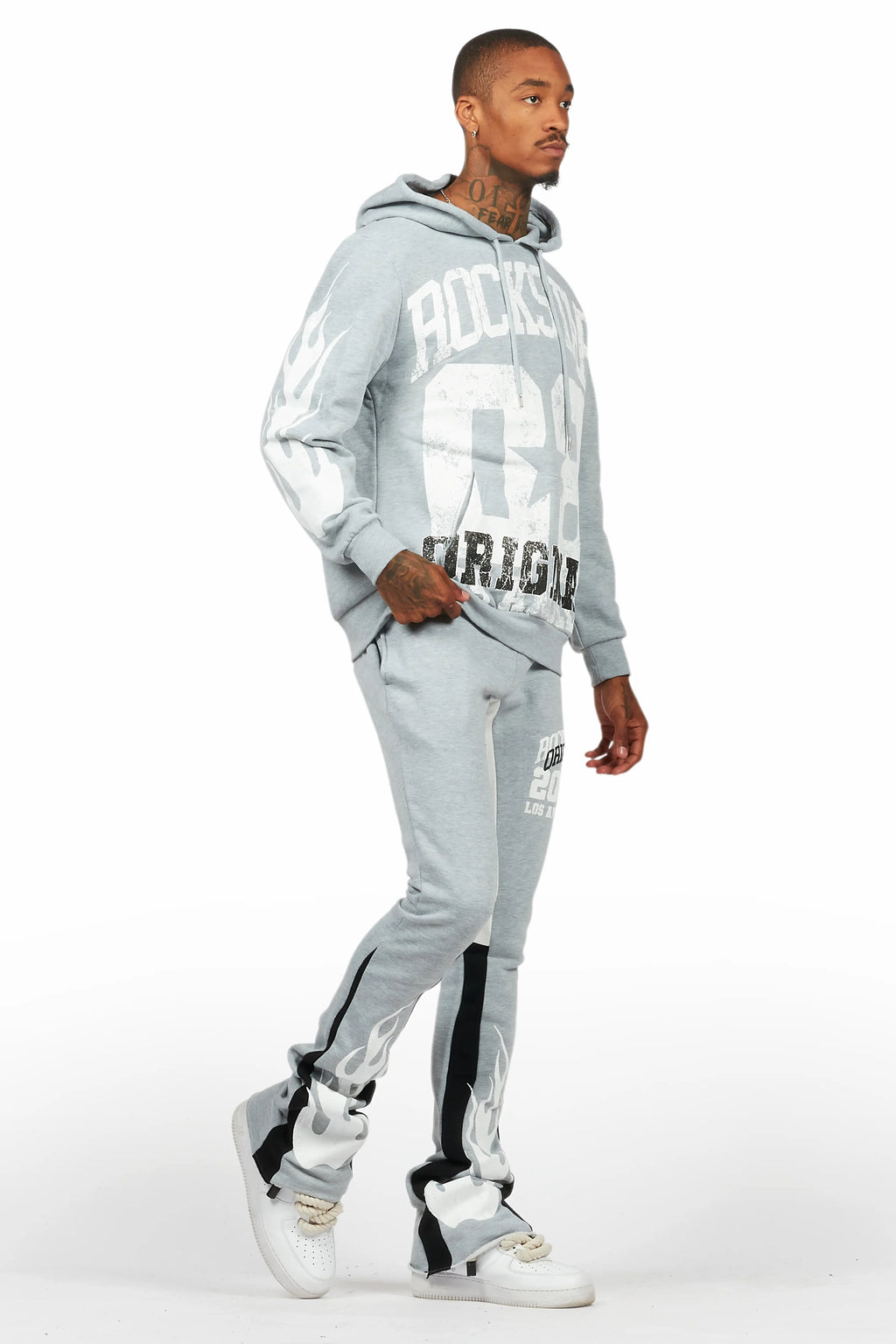 Edel Grey/White Hoodie/Stacked Flare Pant Set