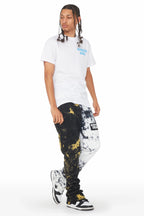 Braxx Grey/Yellow Super Stacked Flare Track Pant