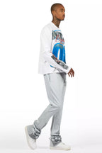 Pyrel Heather Grey/Black Rhinestone Stacked Flare Pant