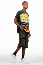 Beno Black/Yellow T-Shirt/Denim Short Set