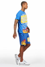 Beno Royal Blue Graphic T-Shirt Short Set