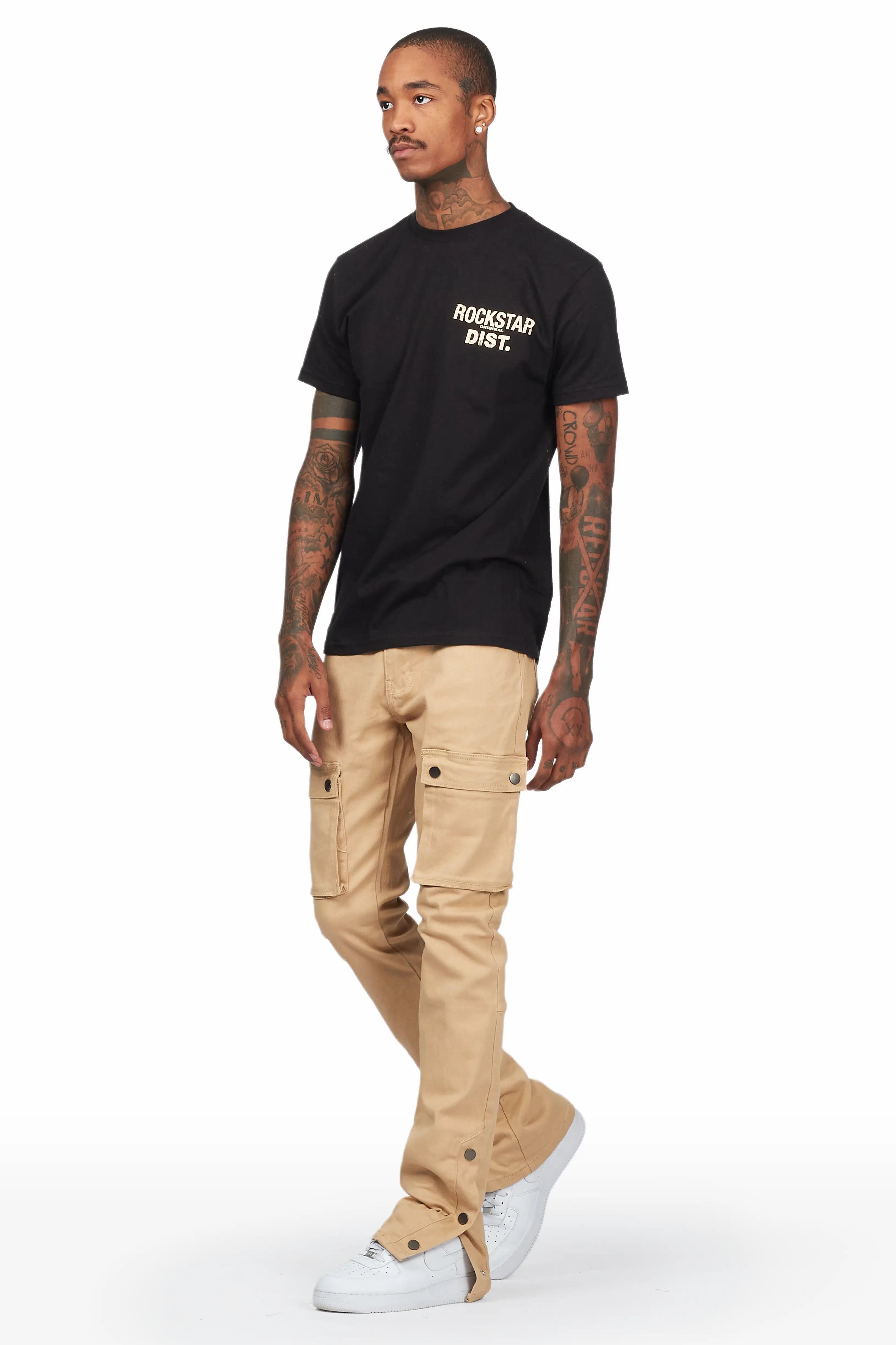 Waage Khaki Cargo Stacked Flare Jean