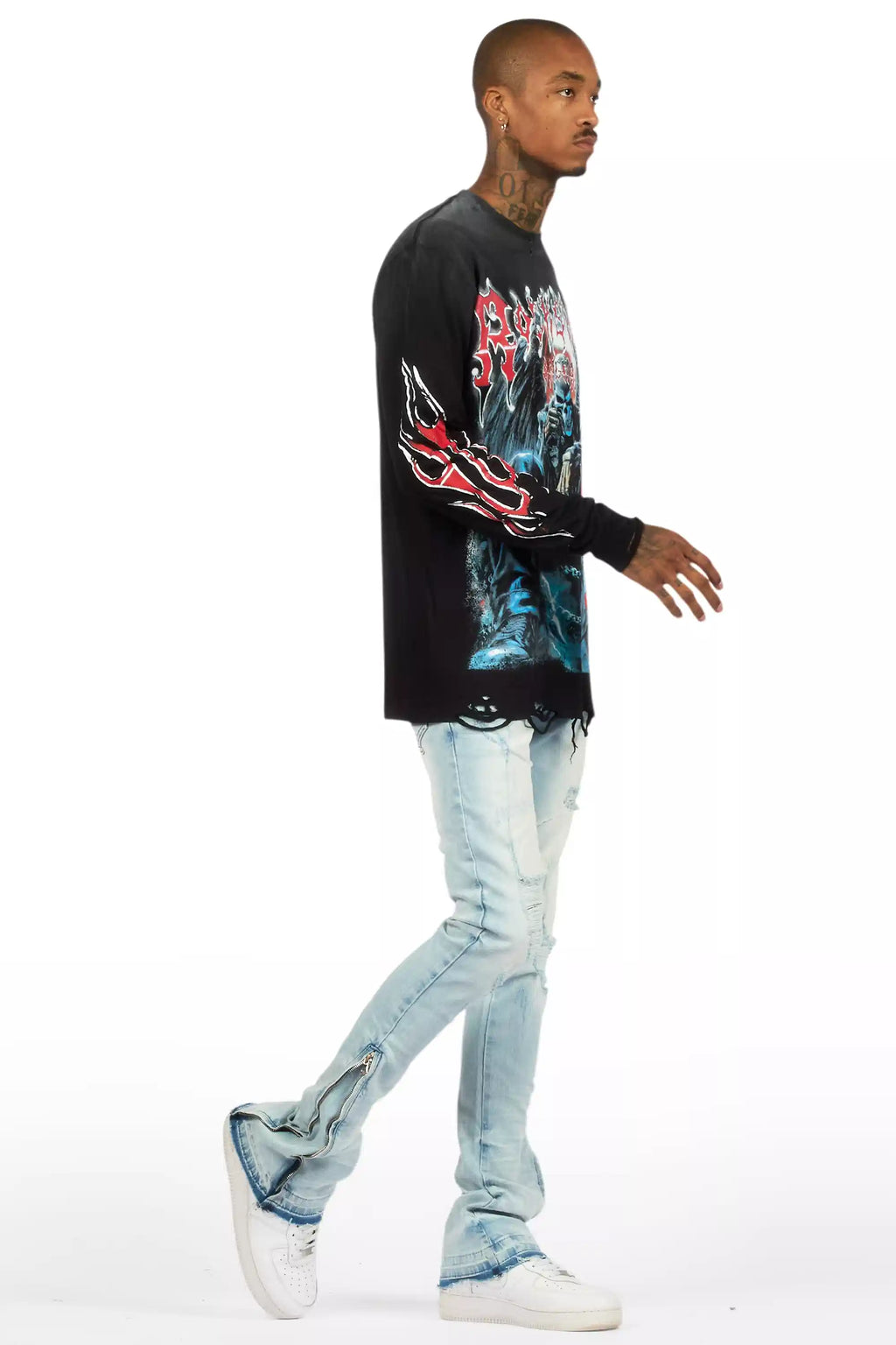 Jaymes Light Blue Stacked Flare Jean