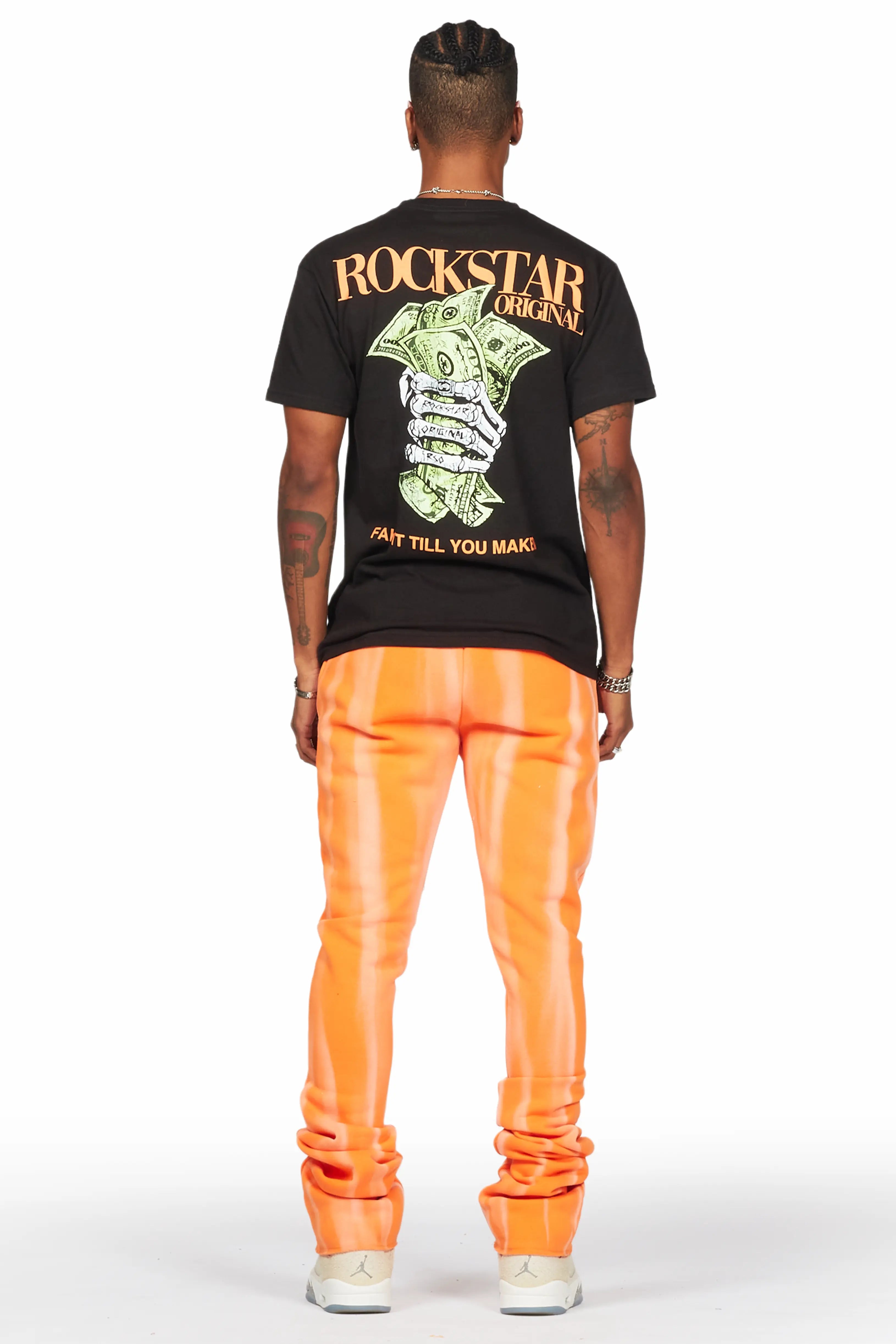 Firoz Orange Graphic Stacked Flare Pant