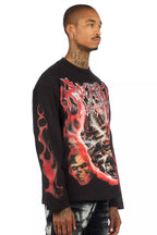 Torrez Black/Red Oversized Long Sleeve Graphic T-Shirt