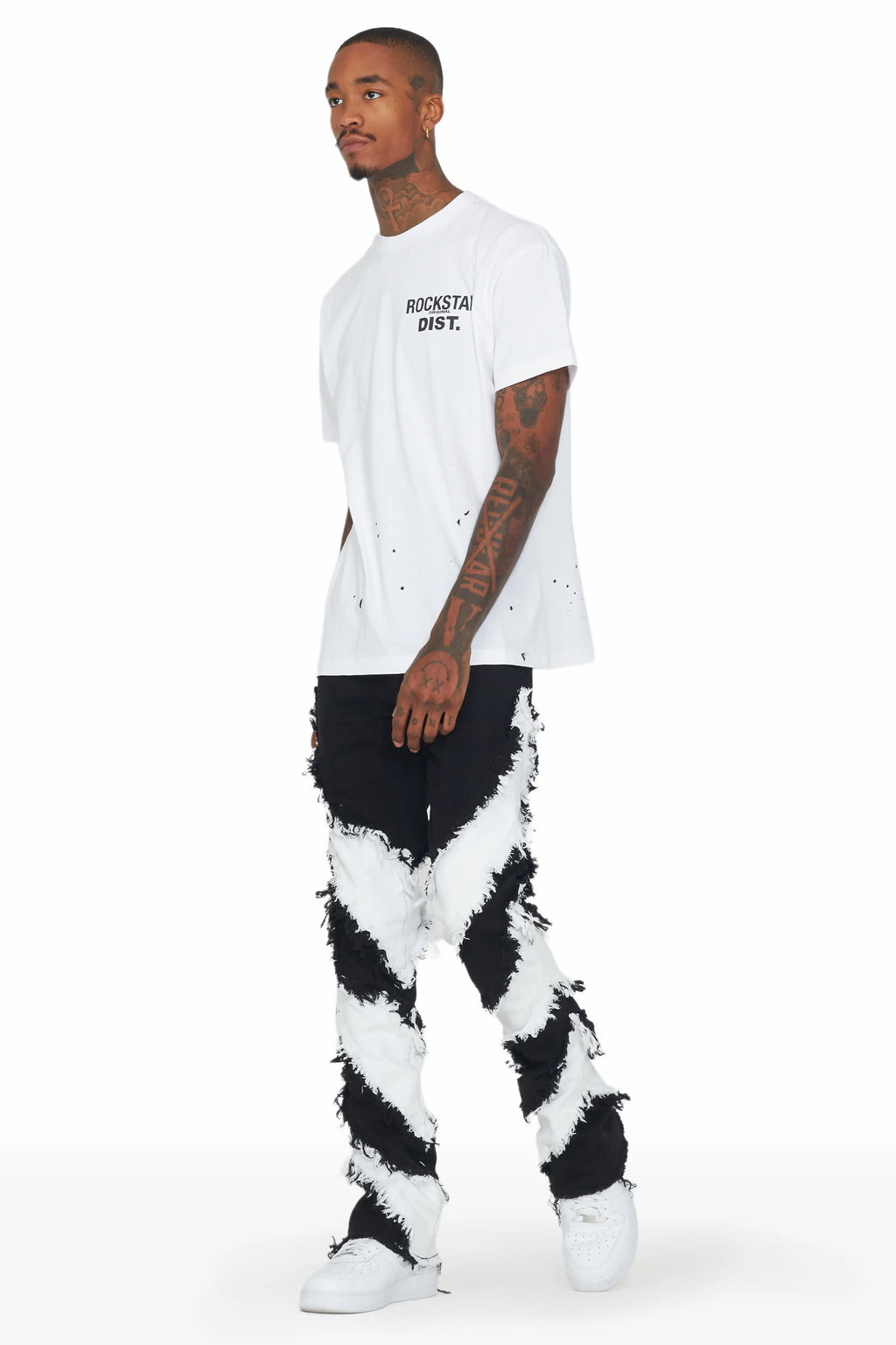 Ismael Black/White Stacked Flare Jean