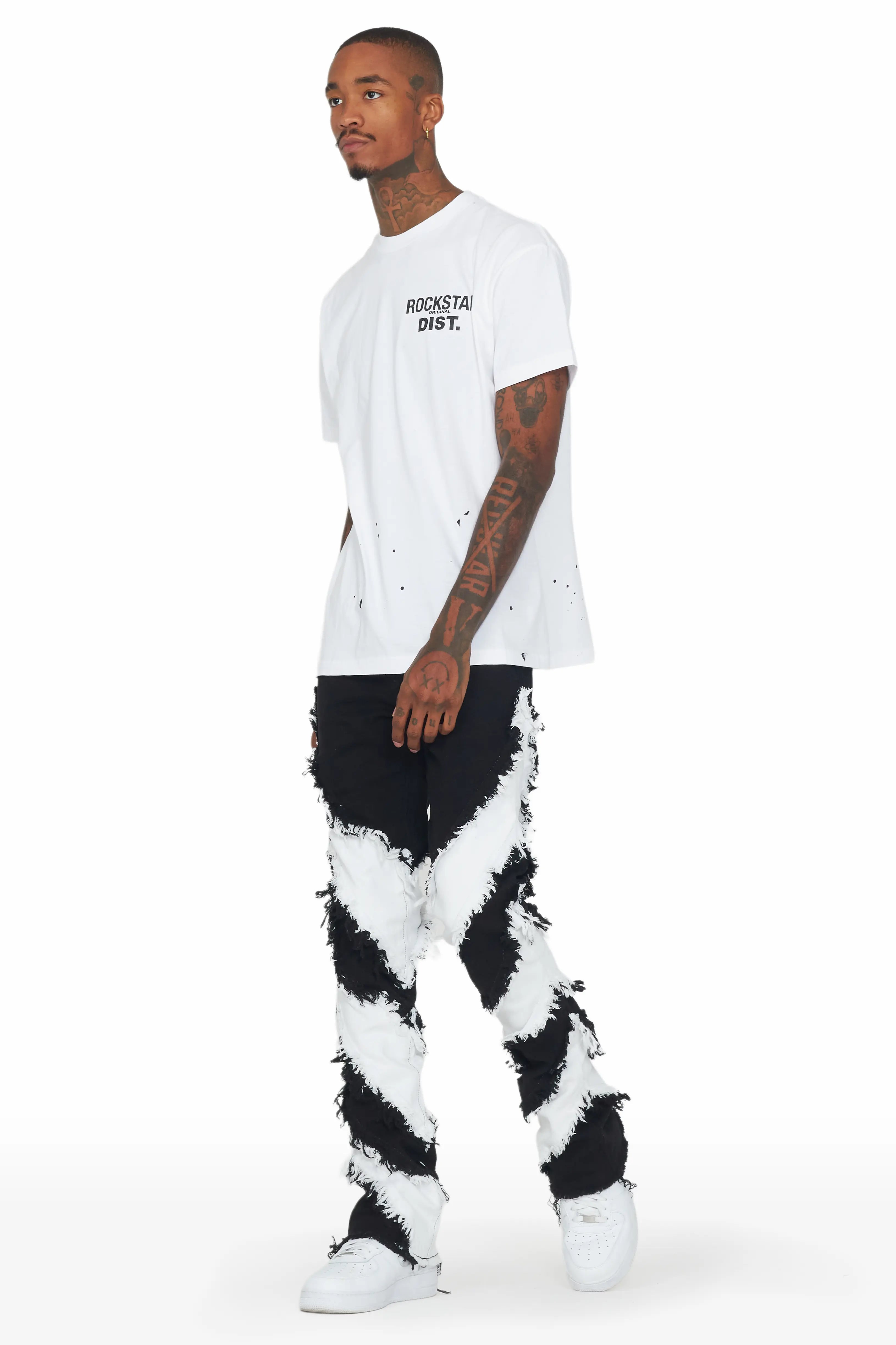 Ismael Black/White Stacked Flare Jean