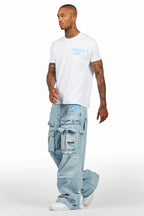 Lake White/Blue T-Shirt/Baggy Fit Cargo Jean Set