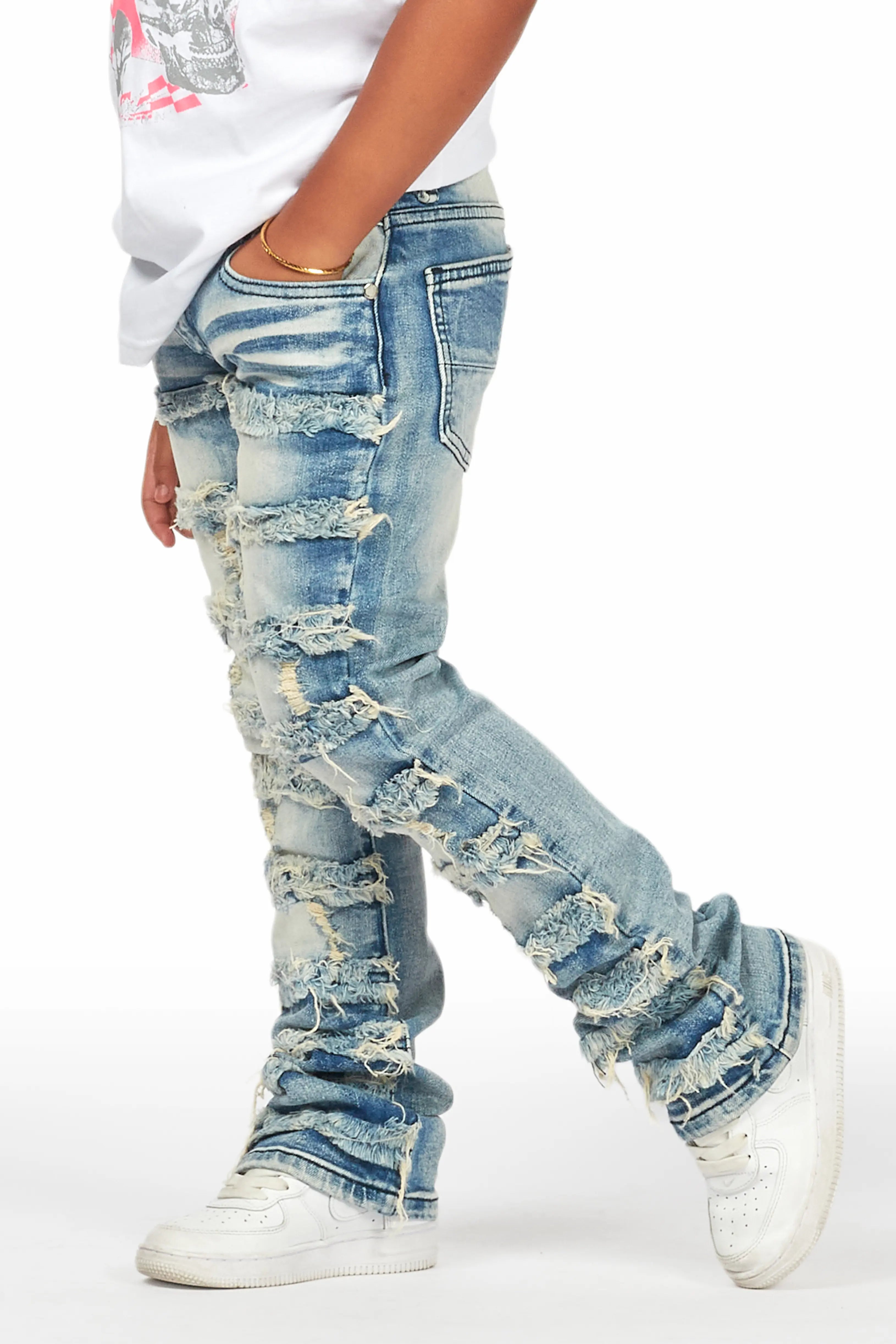 Girls Wells Tint Stacked Flare Frayed Jean