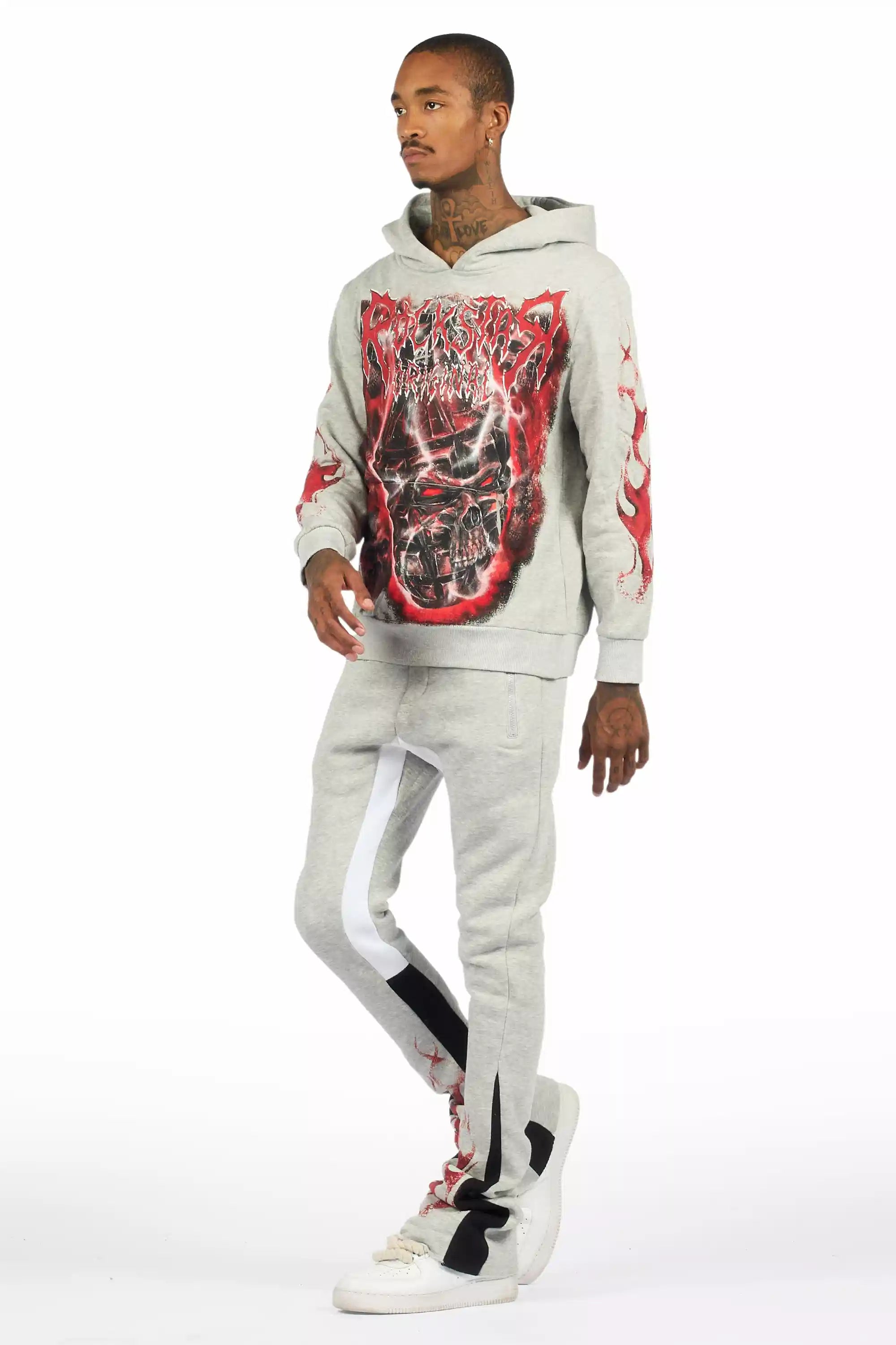Torrez Heather Grey/Red Hoodie/Stacked Track Set