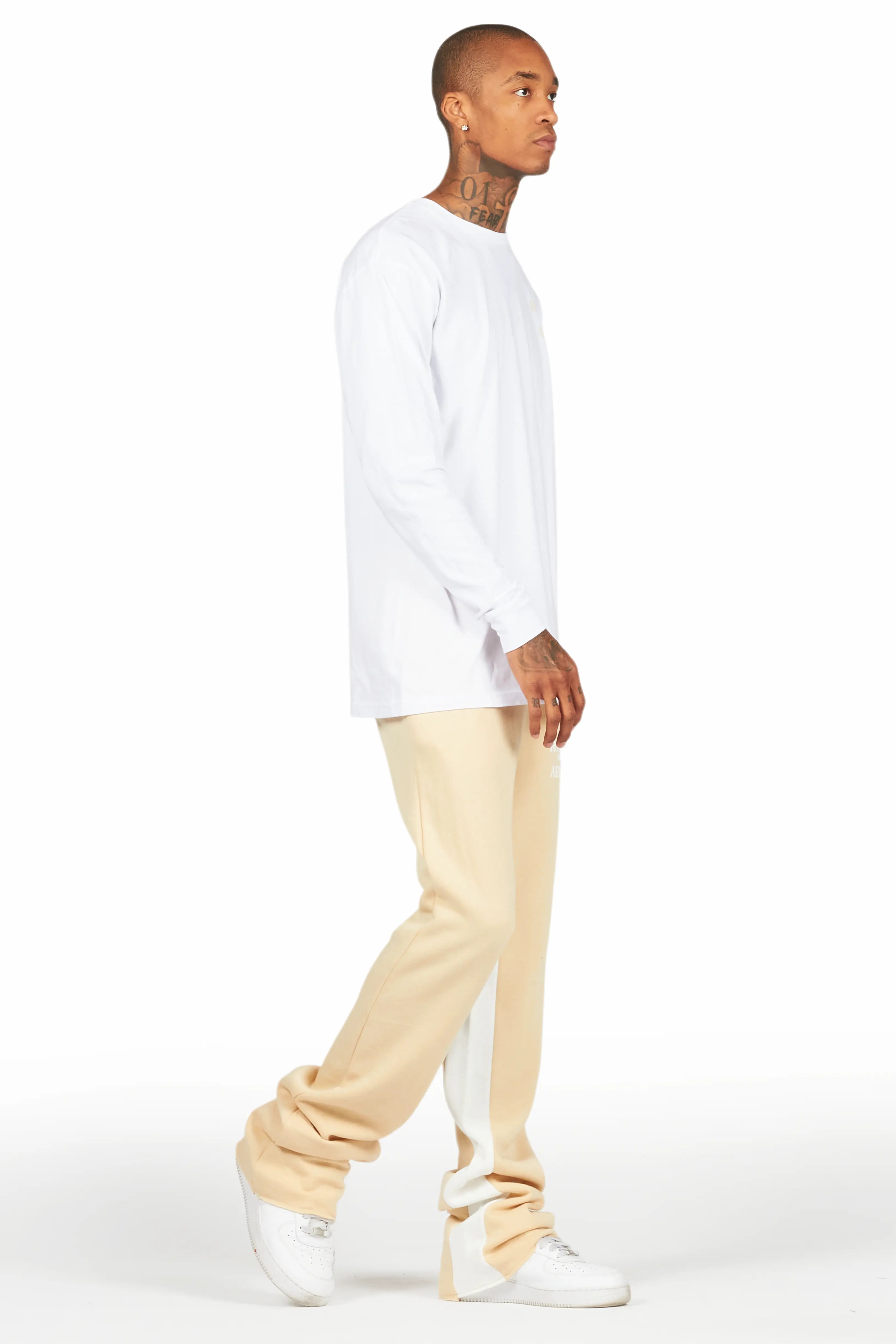 Briggs White/Beige Long Sleeve T-Shirt/Baggy Pant Set