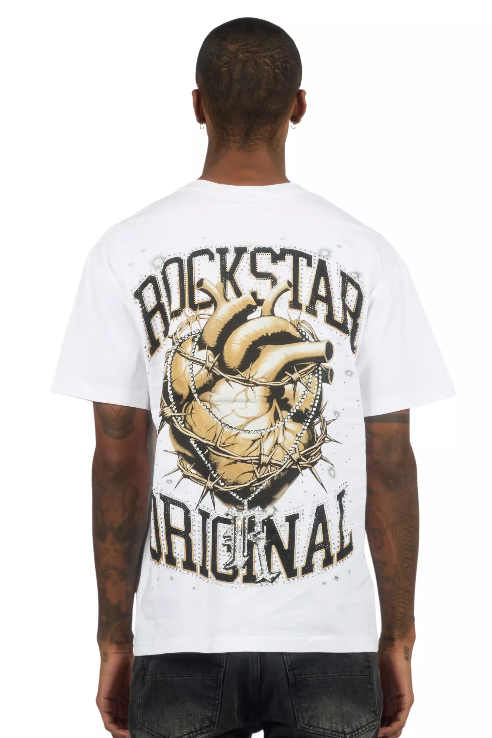 Krock White Graphic Rhinestone T-Shirt