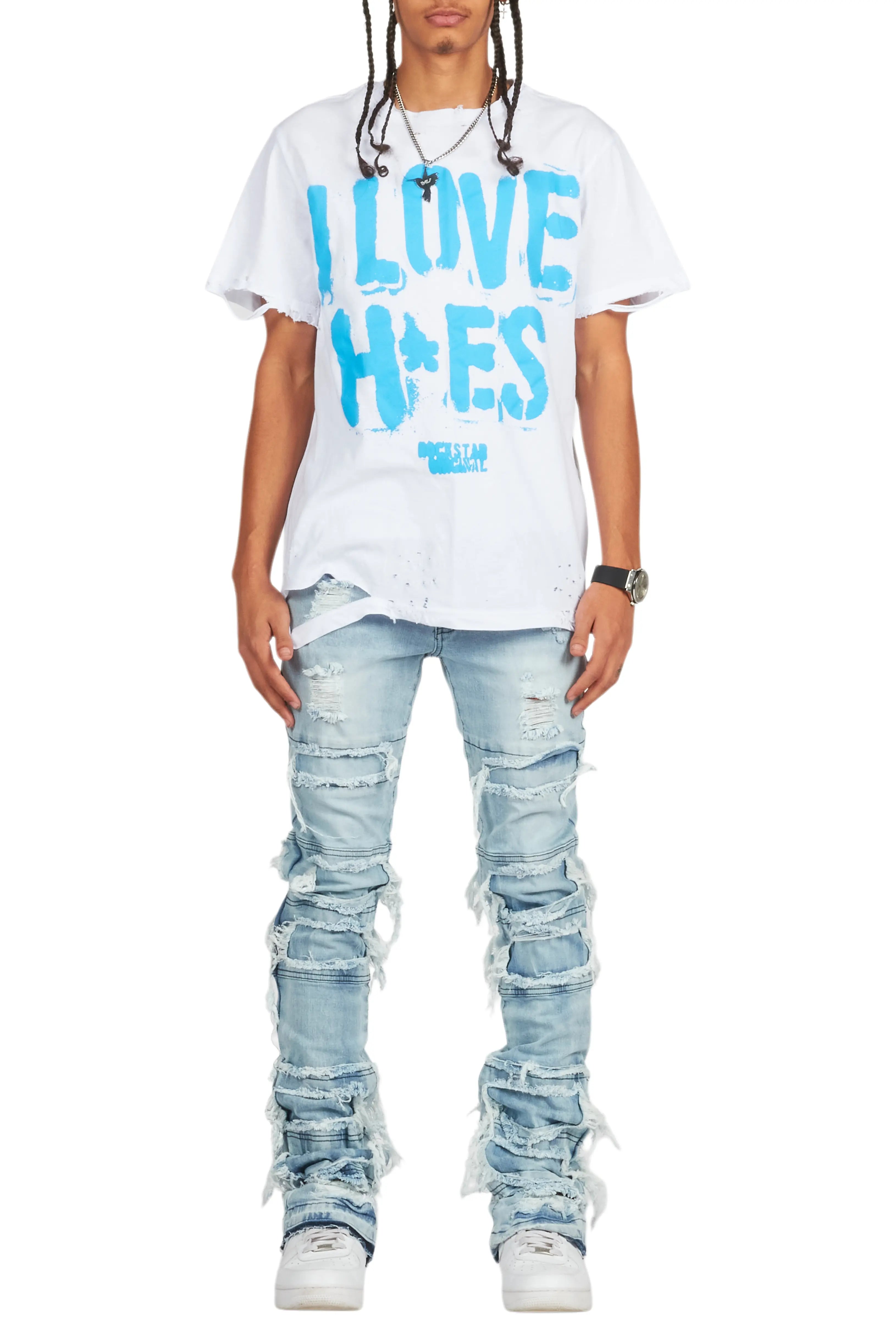 Vasco Light Blue Stacked Flare Jean