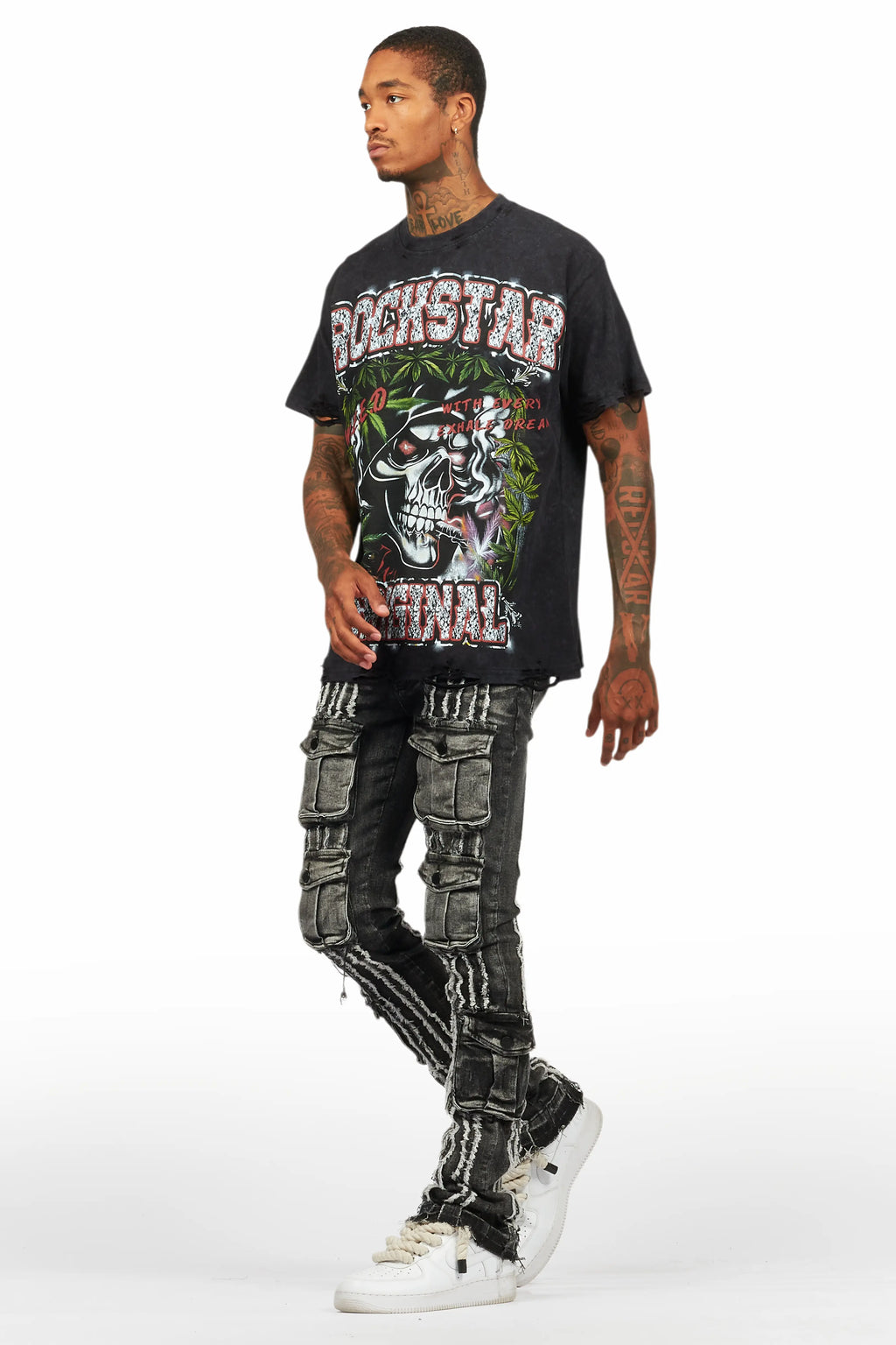 Frey Black Stacked Flare Jean