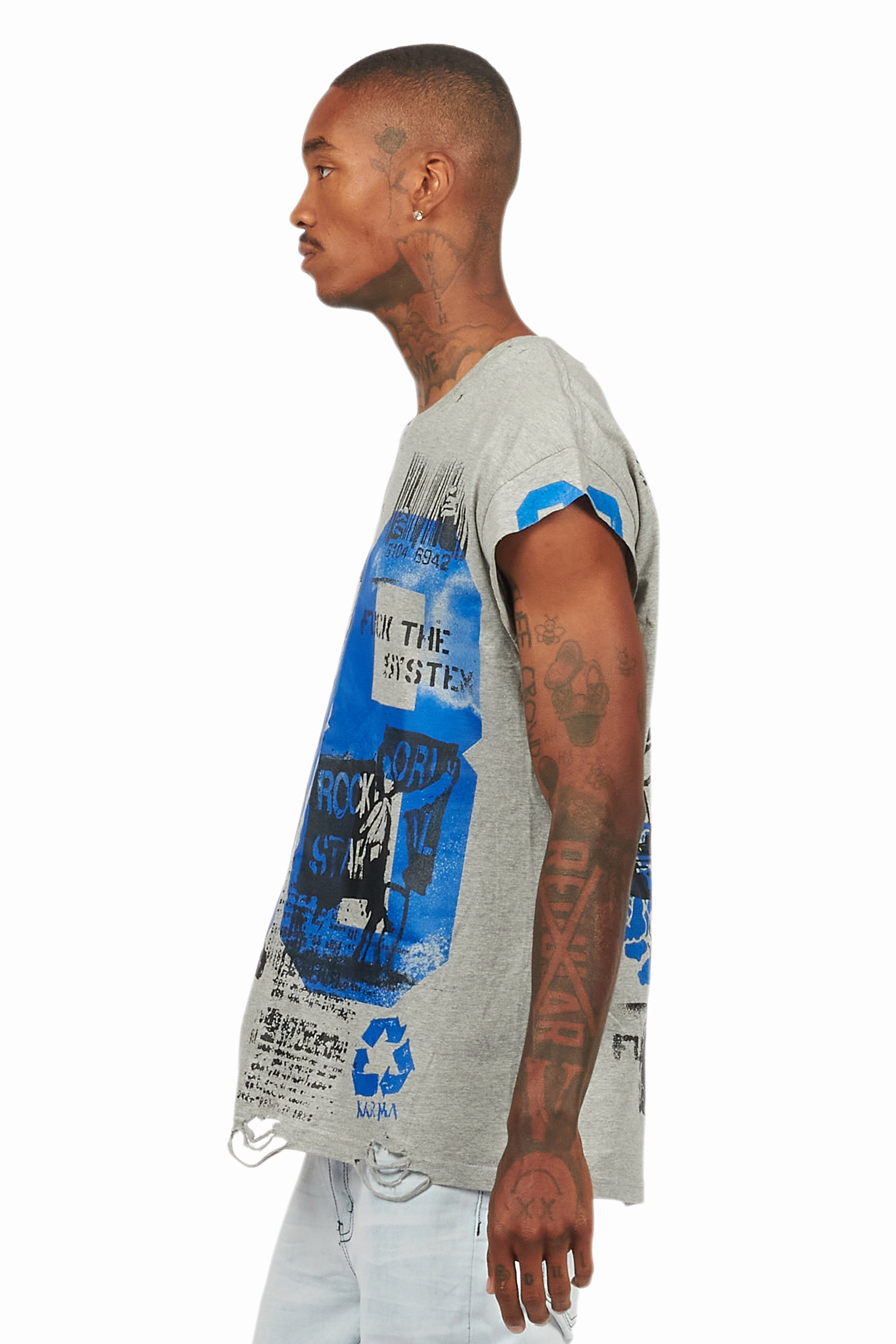 Grill Heather Grey Graphic Muscle T-Shirt