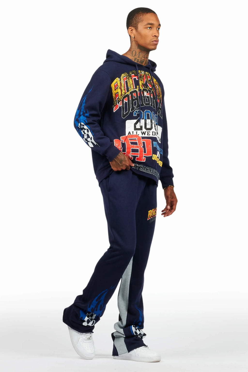 Colorful Race Navy Hoodie/Baggy Track Pant Set