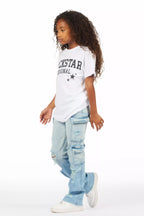 Girls Vixen Light Wash Distressed Stacked Jean