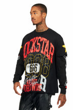 Santie Black Double Layer Long Sleeve Graphic T-Shirt