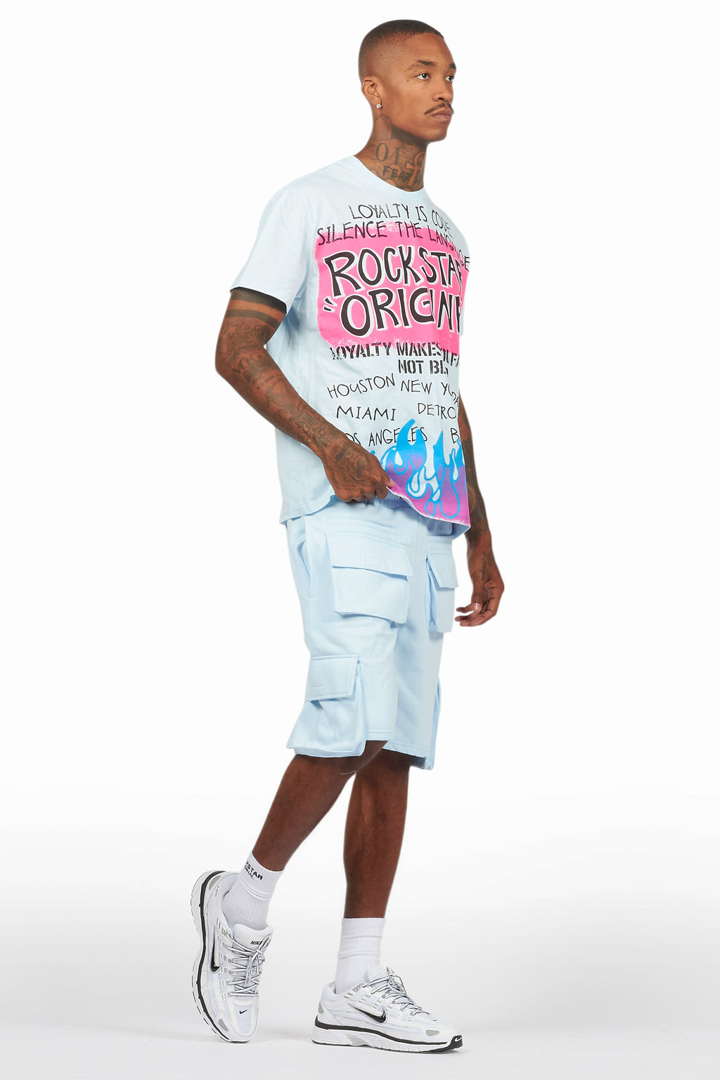 Beno Baby Blue T-Shirt Cargo Shorts Set