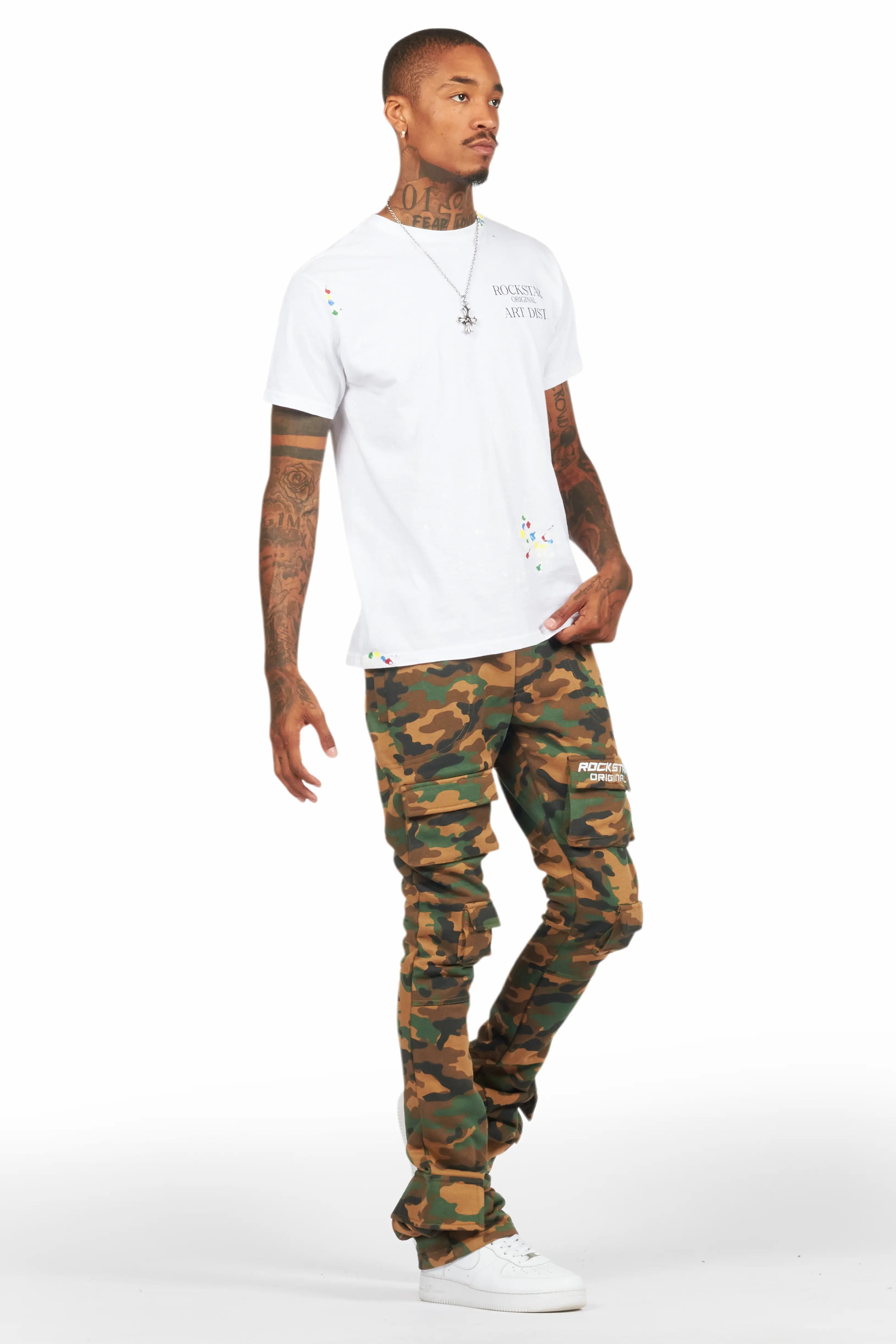 Connor Faded Camo Stacked Flare Track Pant