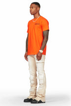 Faxon Beige Painter Stacked Flare Jean