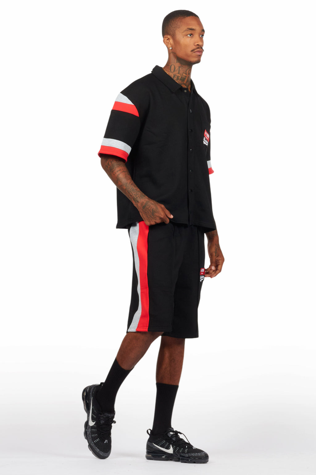 Zavid Black Button Up T-Shirt/Short Set