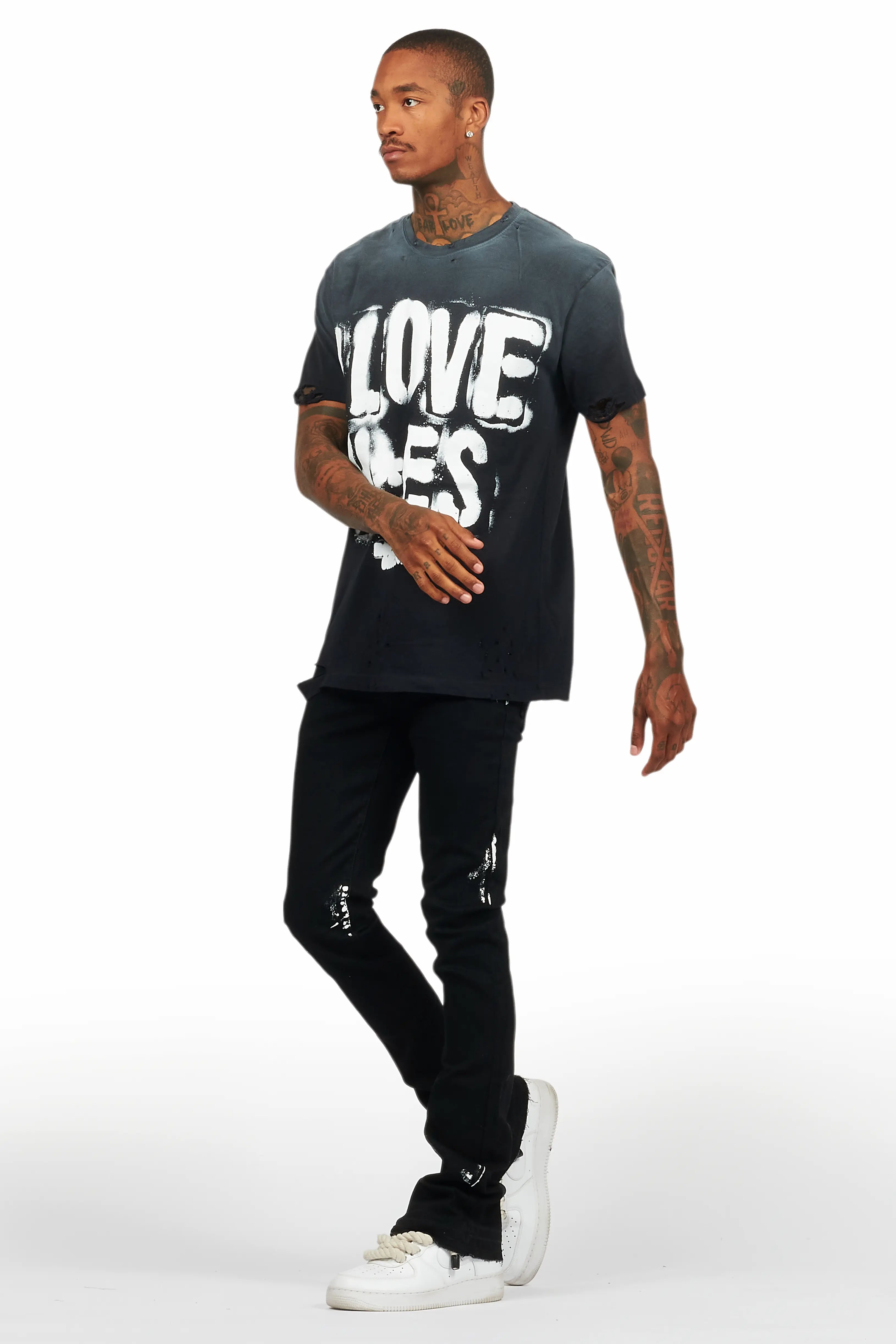 Banyan Black Graphic T-Shirt/Dag Stacked Flare Jean Set