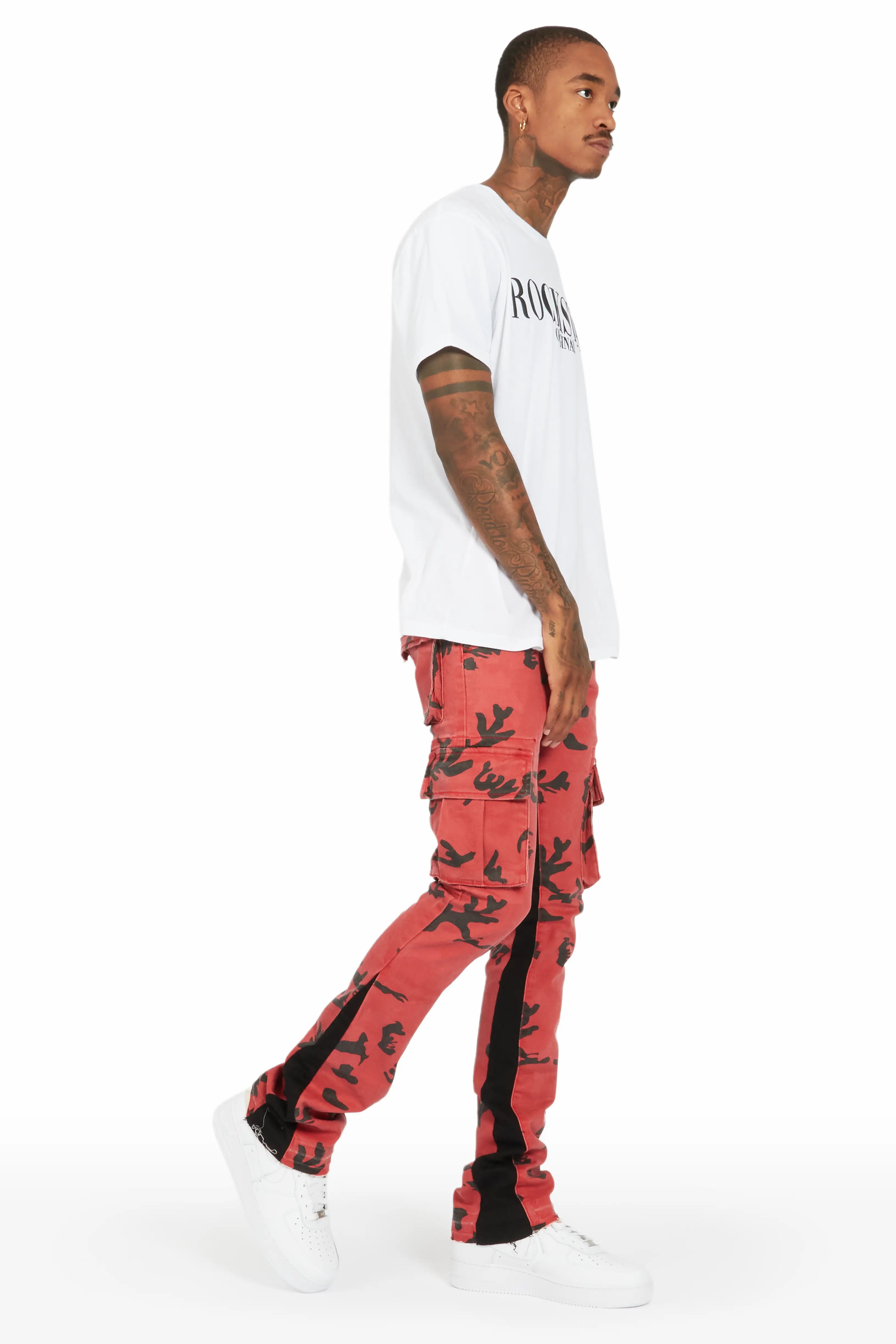 Lester Red Stacked Flare Jean