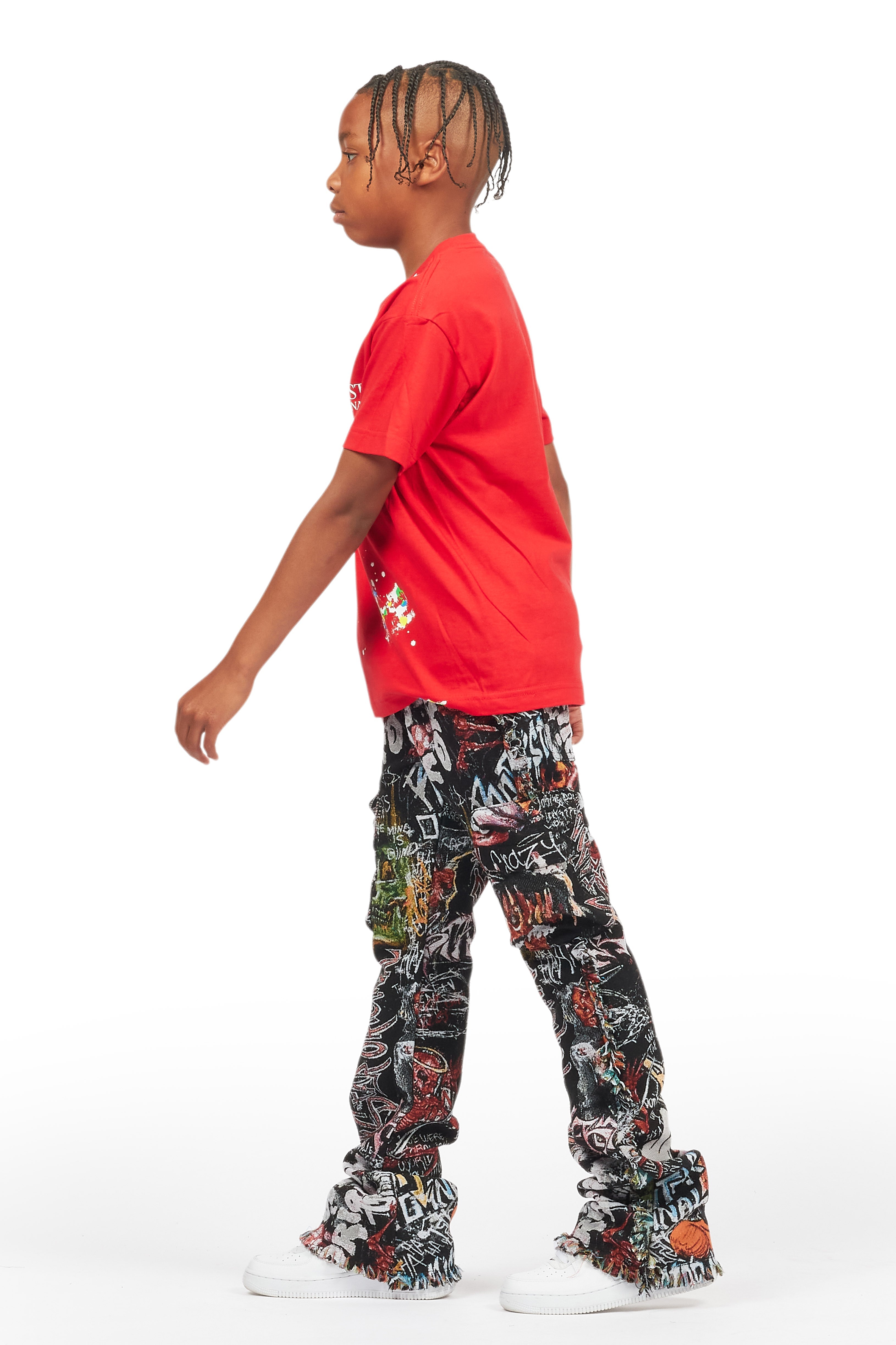 Boys Jari Multi Stacked Tapestry Flare Jean