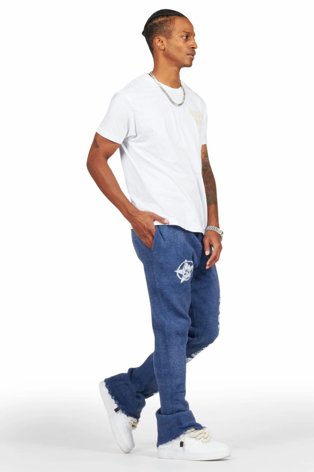 Keve Navy Knitted Mohair Flare Sweat Pant