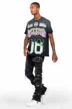 Quito Black Oversized T-Shirt/Super Stacked Flare Jean Bundle