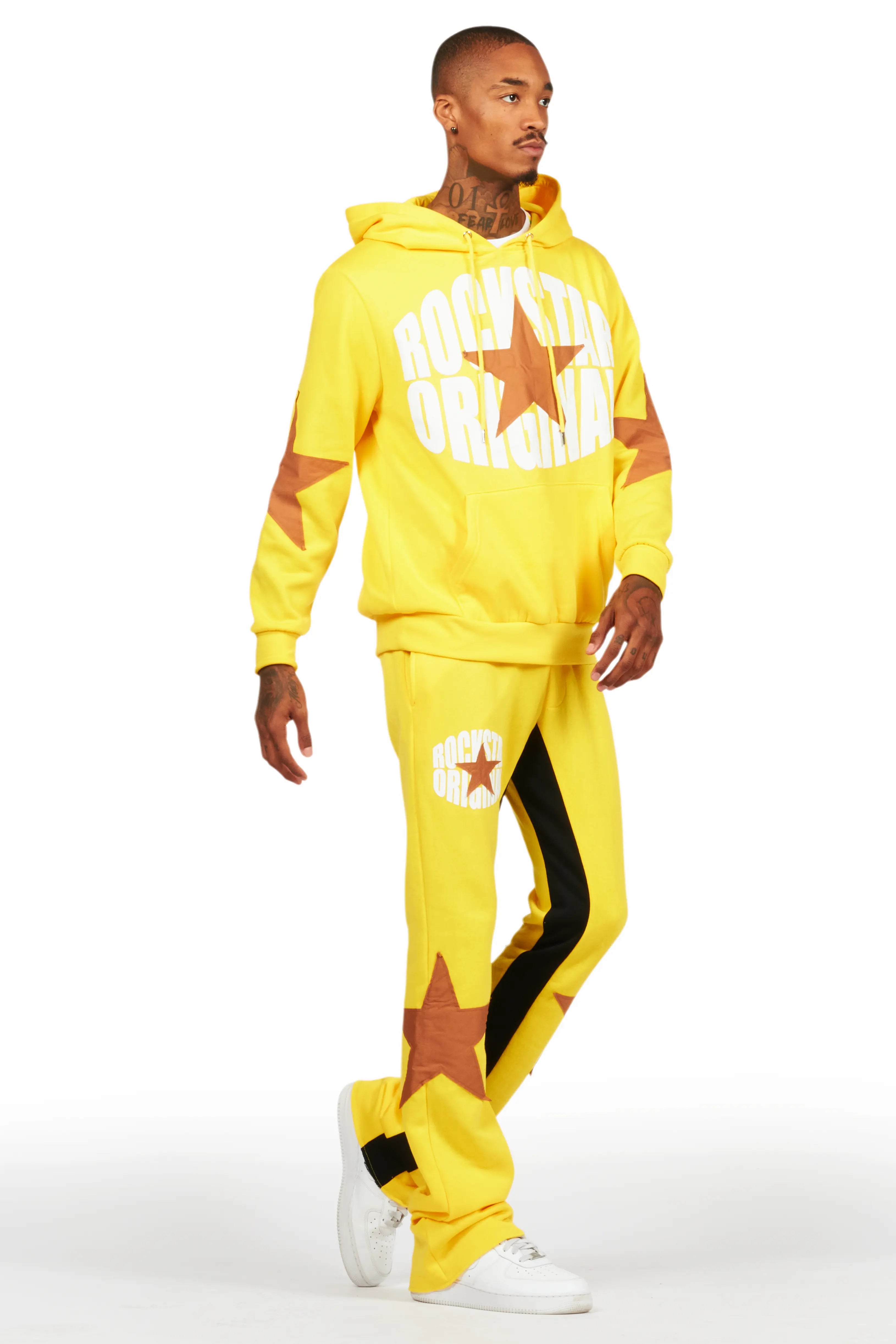 States Yellow Baggy Stacked Hoodie Track Set