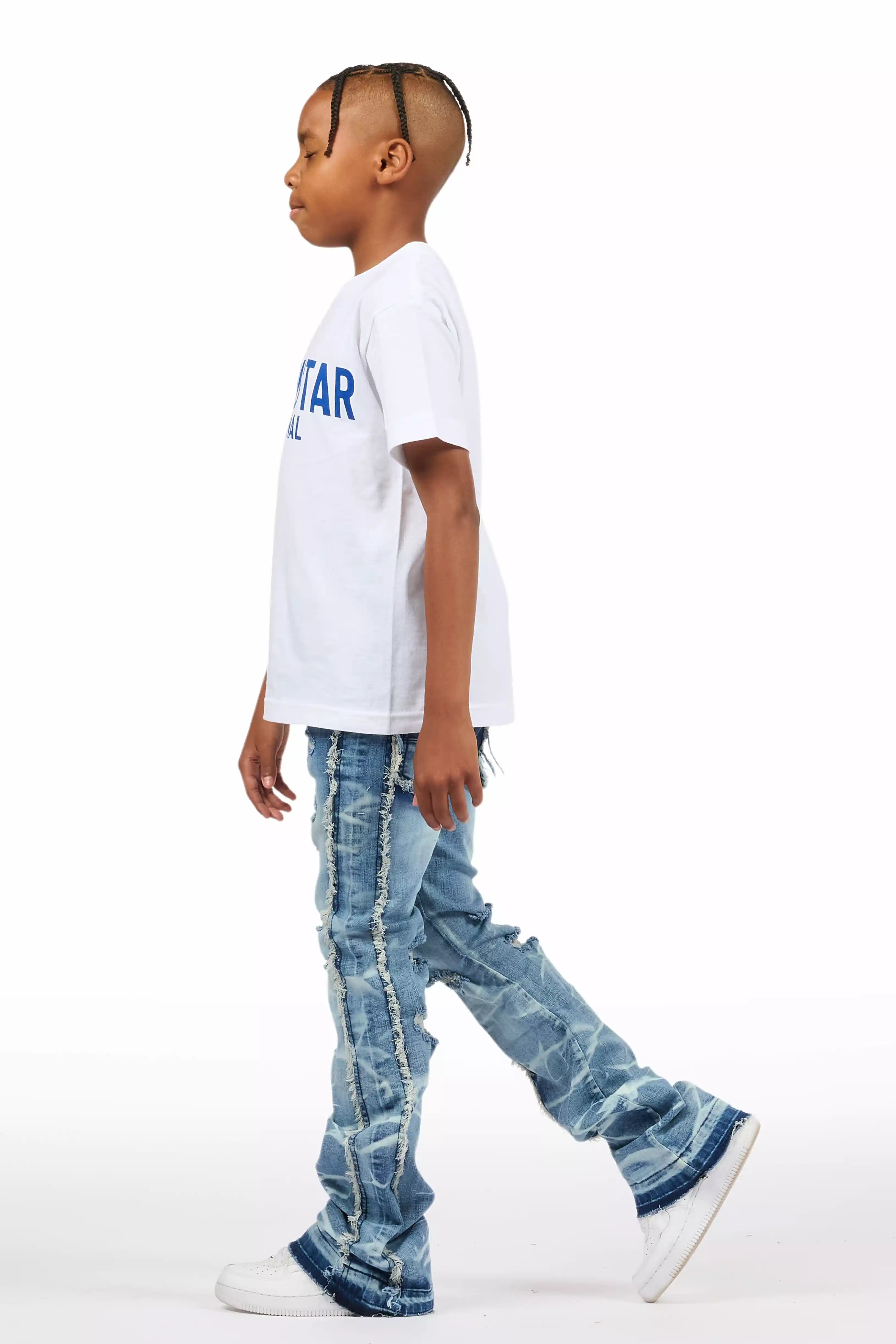 Boys Rugged Blue Stacked Flare Jean