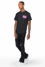 Fateh Jet Black Stacked Flare Jean