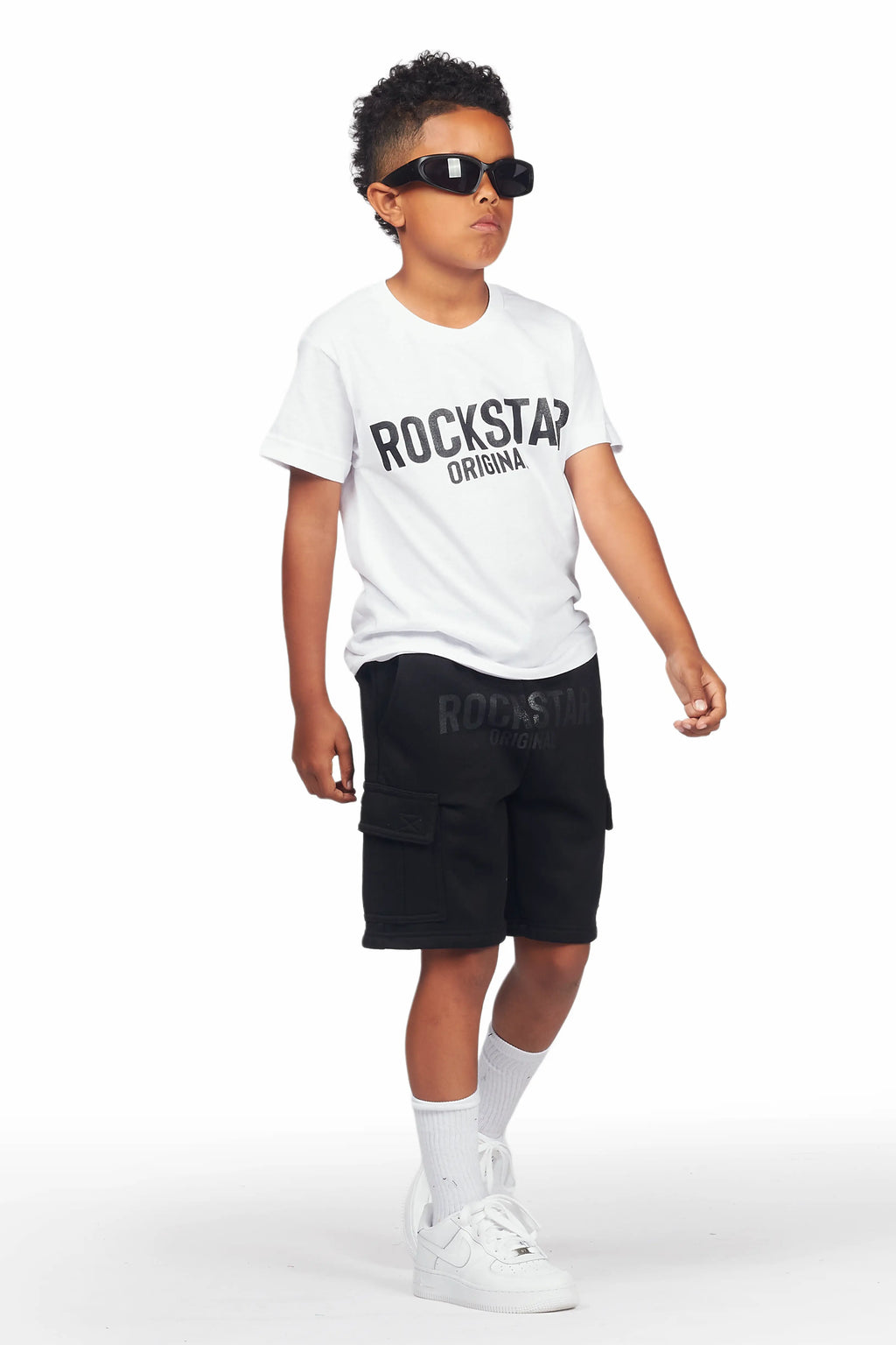 Boys Sana White/Black T-Shirt Cargo Short Set