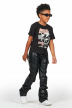Boys Petrus Black PU Leather Jean
