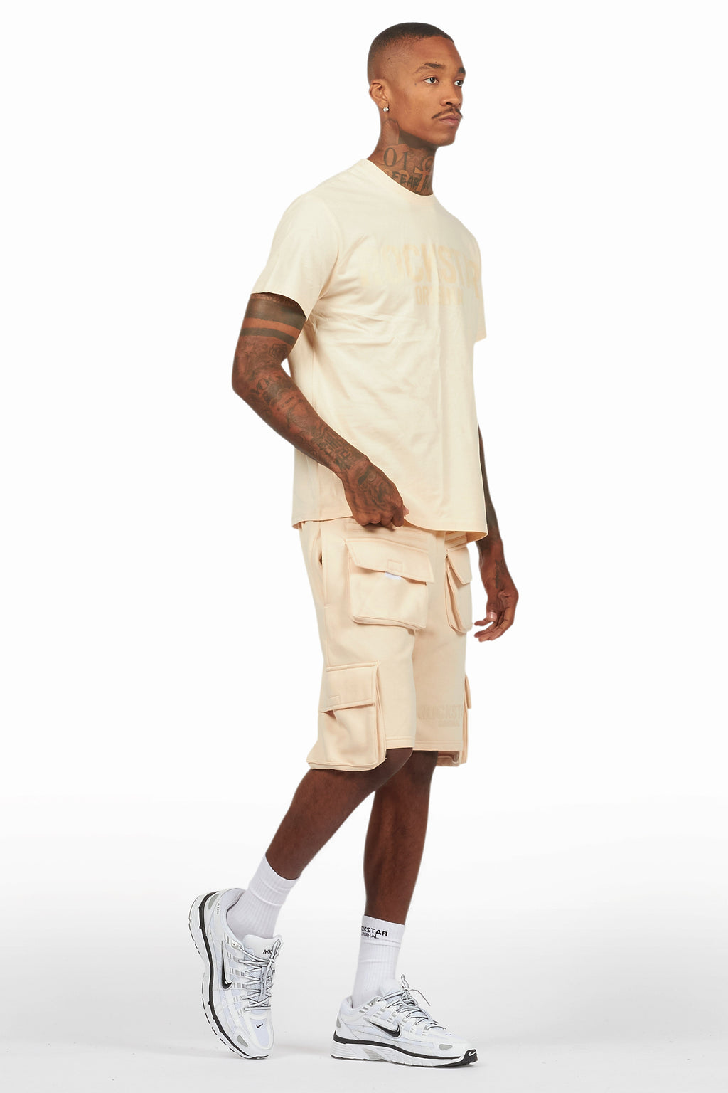 Sana Beige T-Shirt Cargo Shorts Set