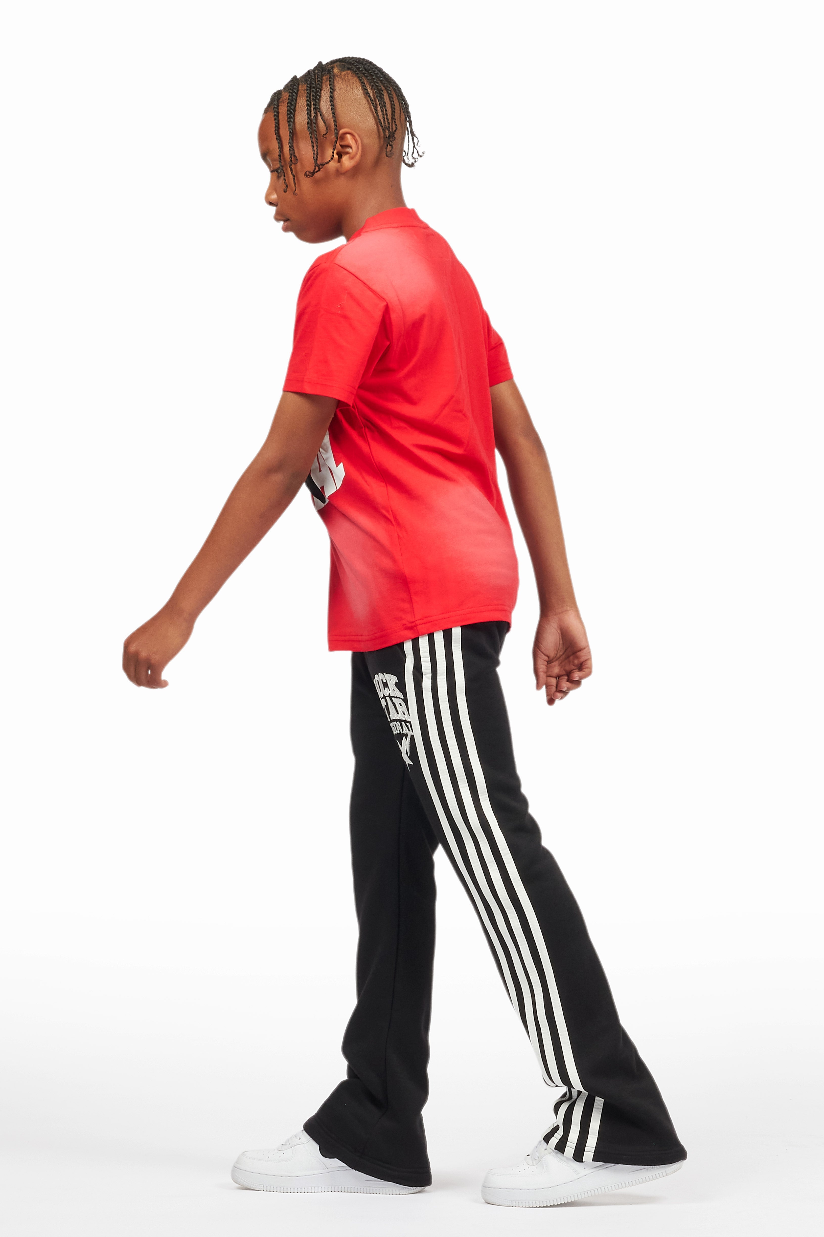 Boys Gerrit Black Stacked Baggy Track Pant