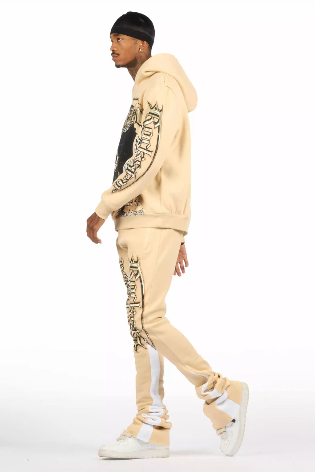 Kyce Beige/Black Hoodie/Super Stacked Track Set