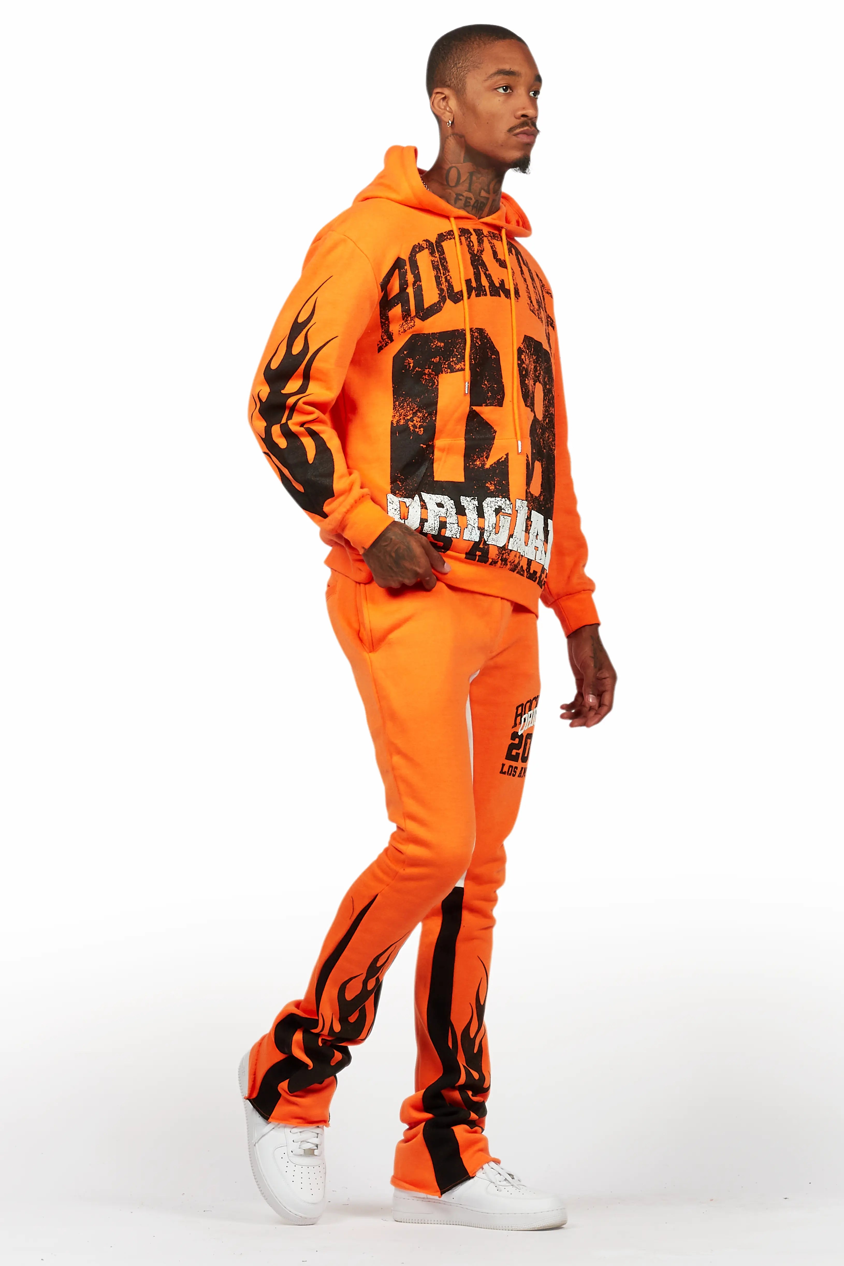 Damir Orange Hoodie/Stacked Flare Track Pant Set
