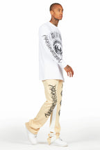 All Seeing Eyes White/Beige Long Sleeve T-Shirt/Baggy Pant Set