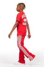 Boys Gerrit Red Stacked Baggy Track Pant