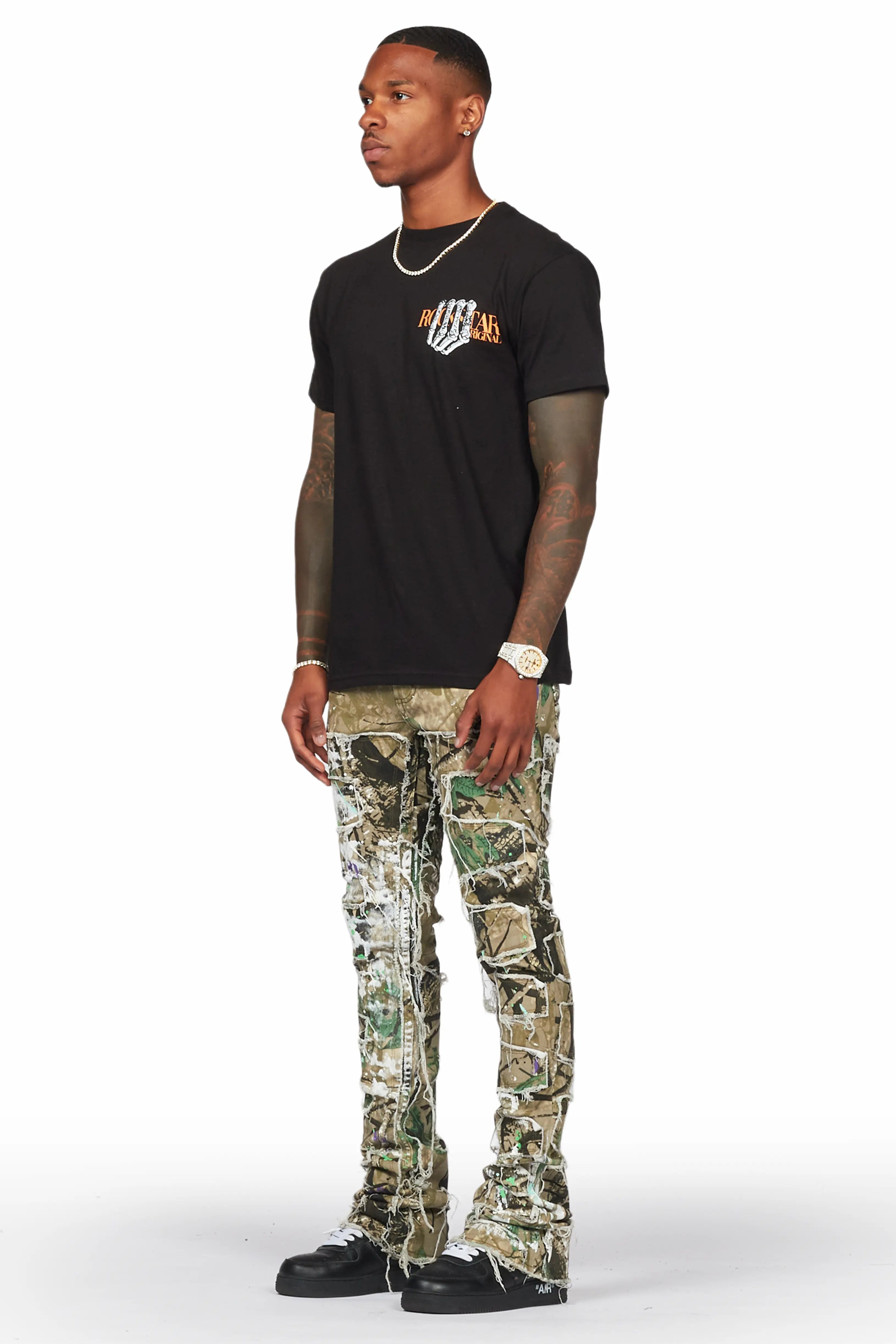 Ulysee Tree Camo Painter Stacked Flare Jean