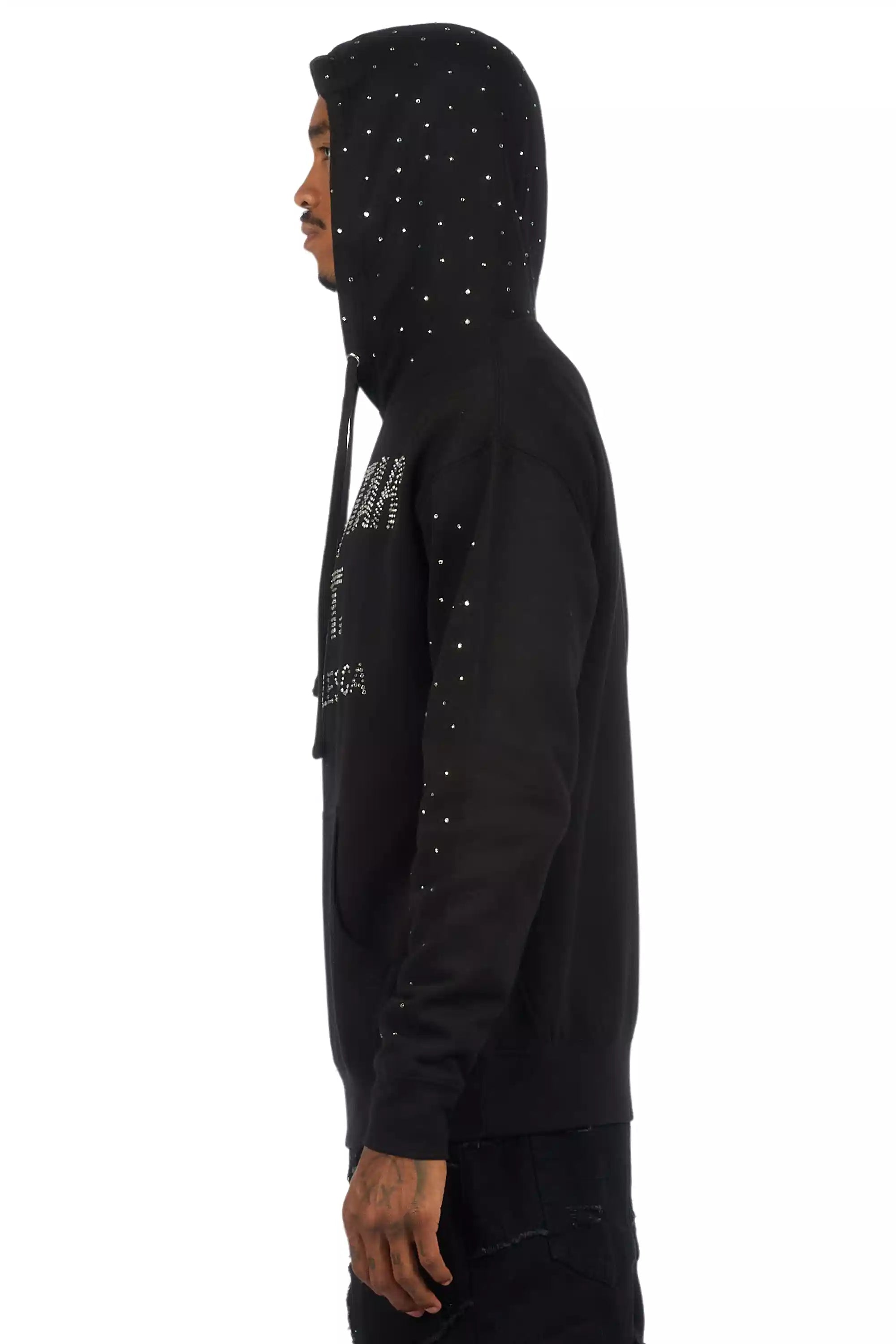 Thryll Black/Silver Rhinestone Graphic Hoodie