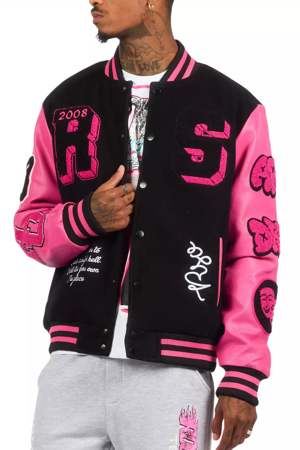 Leslaw Pink/Black Varsity Jacket