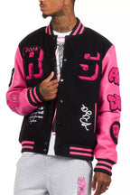 Leslaw Pink/Black Varsity Jacket