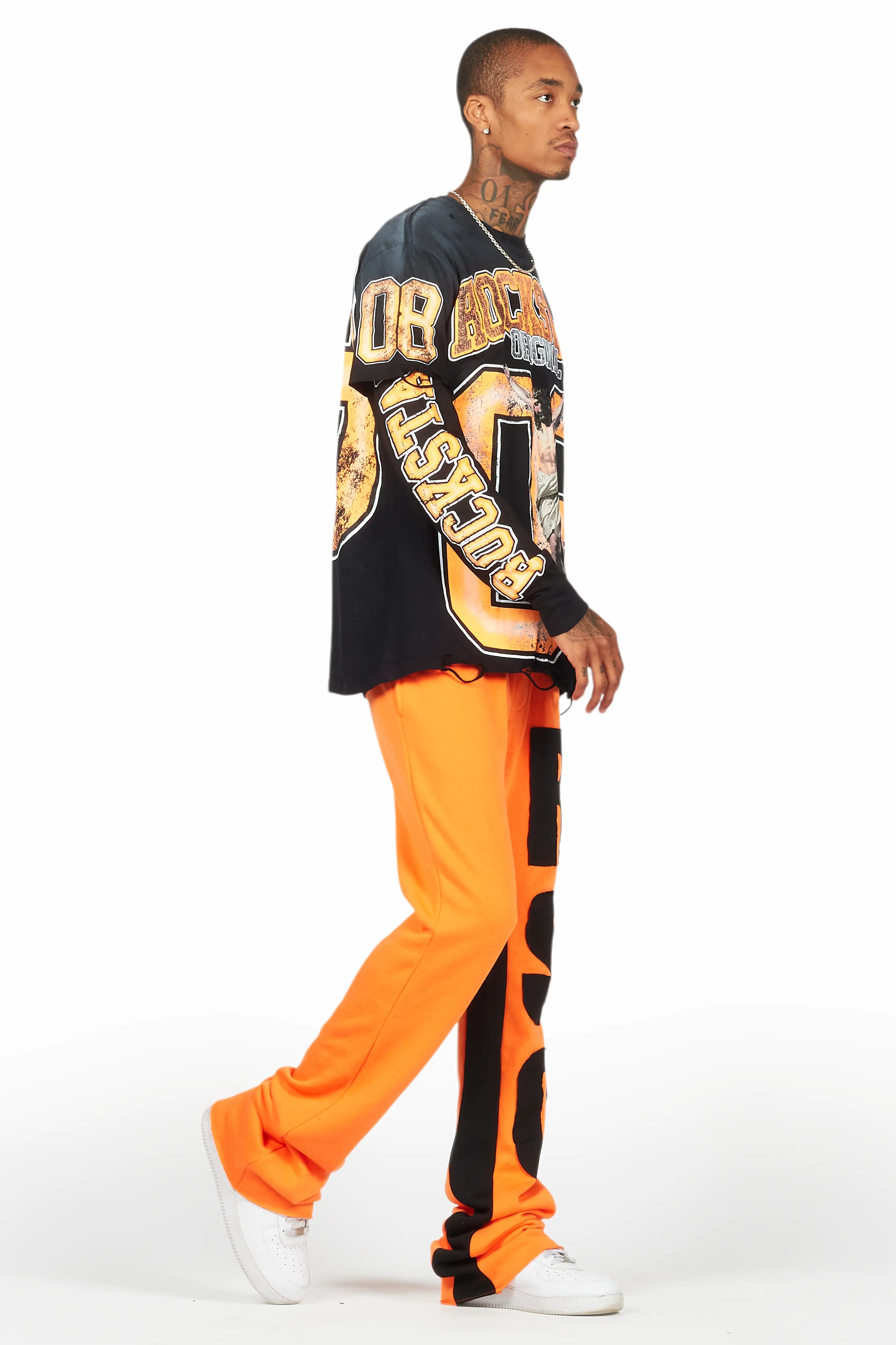 Fields Black/Orange Double Layer T-Shirt/Stacked Baggy Track Set