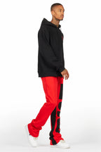 Devan Black/Red Hoodie/Baggy Stacked Flare Pant Set